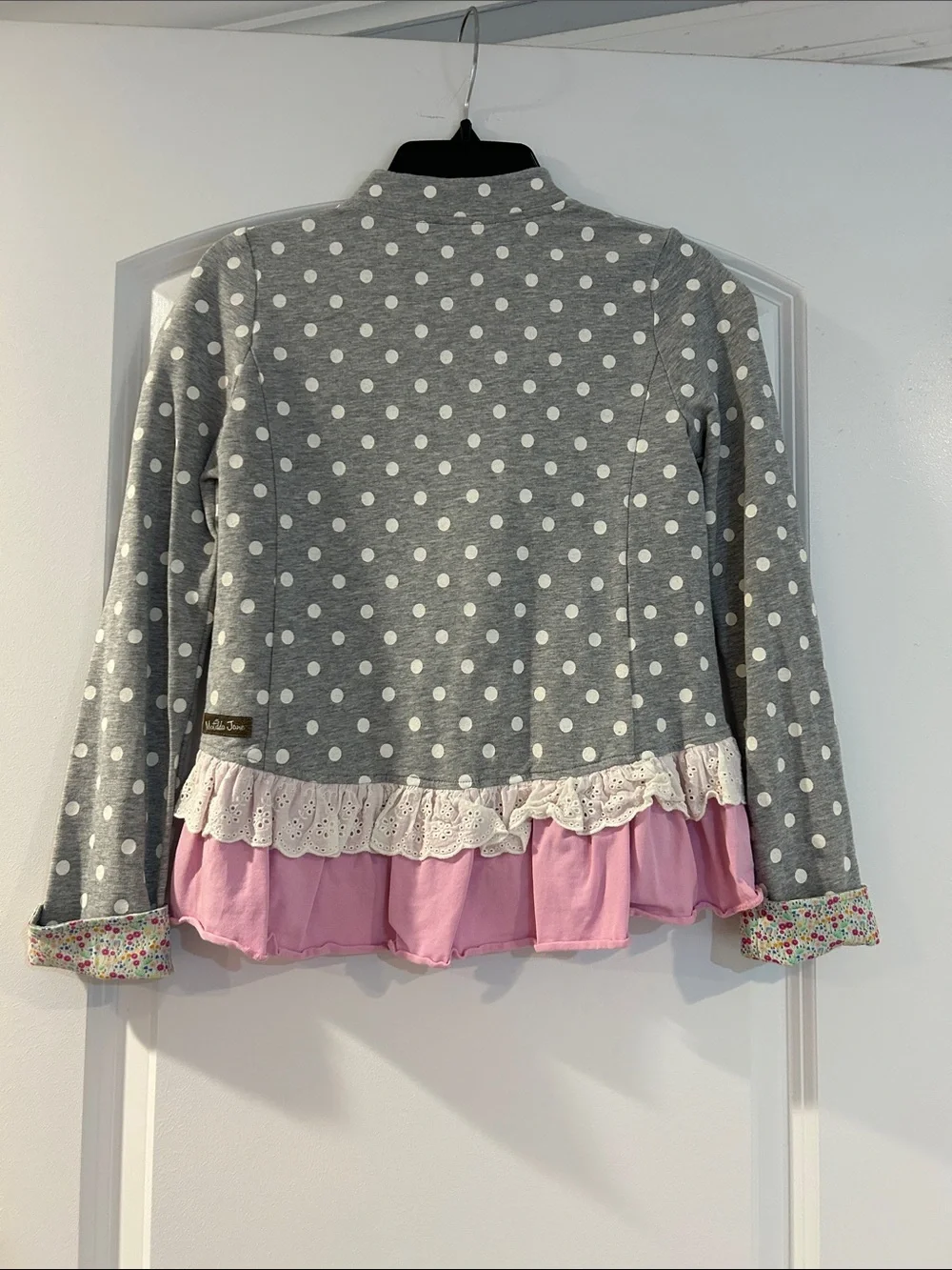 Girls' Matilda Jane Grey Polka Dot Ruffle Jacket with Pink Trim